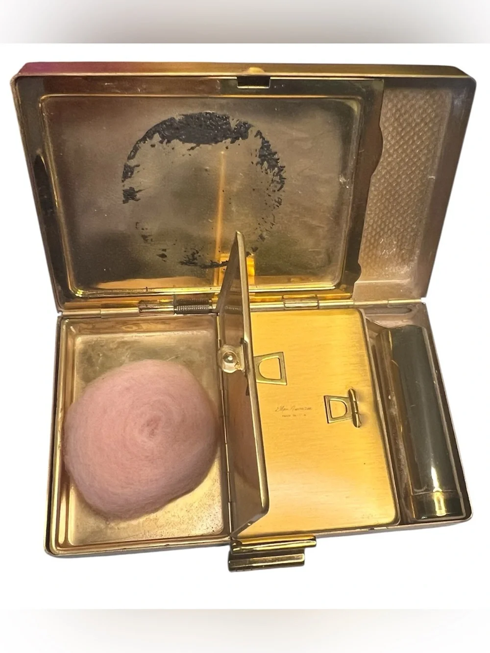 Vintage 1950s Elgin American Carryall gold brass tone minaudière compact case